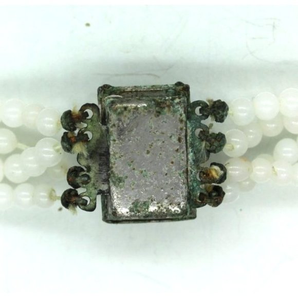 ANTIQUE WHITE GLASS RHINESTONE bead 4 strand necklace 15" - Picture 6 of 9